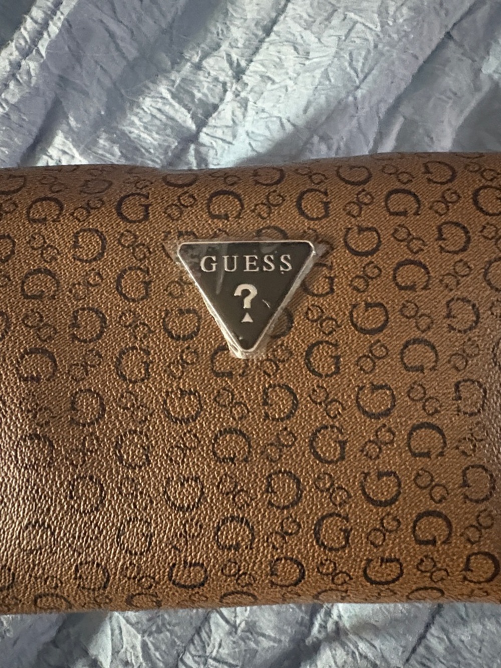 Guess Brown Monogram Wristlet Pouch with Logo Triangle New - Picture 2 of 8